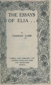 Cover of: The essays of Elia. | Charles Lamb