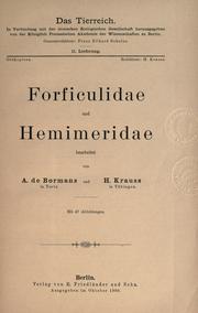 Cover of: Forficulidae und Hemimeridae by Auguste de Bormans