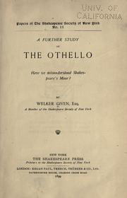 Cover of: A further study of the Othello by Welker Given