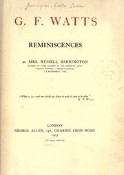 Cover of: G.F. Watts: reminiscences