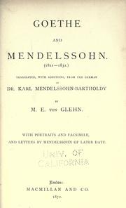 Cover of: Goethe and Mendelssohn. by Karl Mendelssohn-Bartholdy
