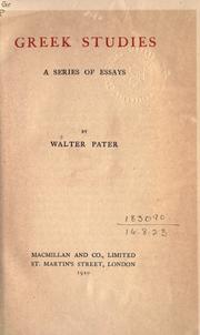 Cover of: Greek studies by Walter Pater