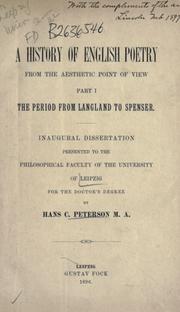 Cover of: A history of English poetry from the aesthetic point of view.: Part I: The period from Langland to Spenser ...