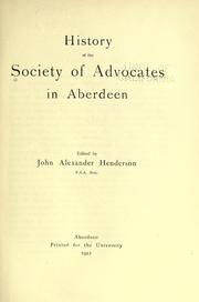 Cover of: History of the Society of Advocates in Aberdeen