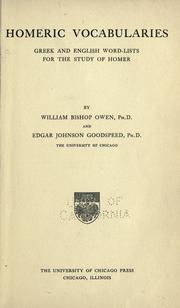 Cover of: Homeric vocabularies by William Bishop Owen