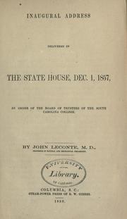 Cover of: Inaugural address delivered in the state house, Dec. 1, 1857: by order of the Board of Trustees of the South Carolina College.