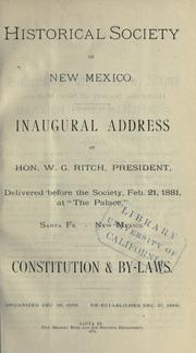 Cover of: Inaugural address of Hon. W.G. Ritch, president by W. G. Ritch