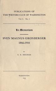 Cover of: In memoriam. Sven Magnus Gronberger, 1866-1916