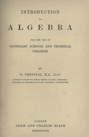 Cover of: Introduction to algebra: for the use of secondary schools and technical colleges