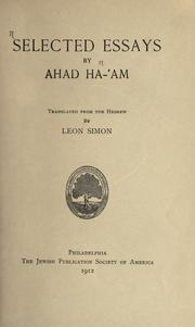 Cover of: Selected essays by Aḥad Haʻam