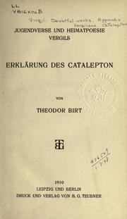 Cover of: Jugendverse und Heimatpoesie Vergils by Erklärung des Catalepton von Theodor Birt.