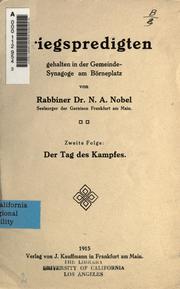 Cover of: Kriegspredigten: gehalten in der Gemeinde-Synagoge am Börneplatz.