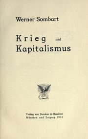 Cover of: Krieg und Kapitalismus by Werner Sombart