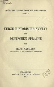 Cover of: Kurze historische Syntax der deutschen Sprache.