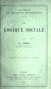 Cover of: logique sociale, par G. Tarde.