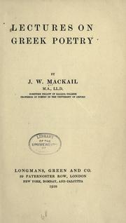 Cover of: Lectures on Greek poetry by J. W. Mackail