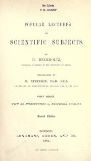 Cover of: Popular lectures on scientific subjects by Hermann von Helmholtz