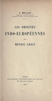 Cover of: origines indo-européennes des mètres grecs.