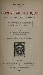 Cover of: ordre monastique, des origines au 12e siecle.