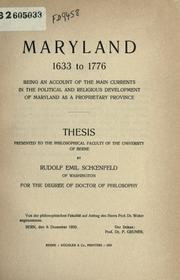 Maryland, 1633 to 1776 by Rudolf Emil Schoenfeld