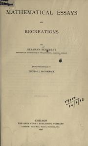 Cover of: Mathematical essays and recreations.: From the German by Thomas J. McCormack.