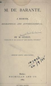 Cover of: M. de Barante | Guizot M.
