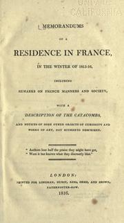Cover of: Memorandums of a residence in France, in the winter of 1815-16 by 