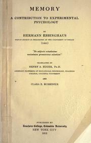 Cover of: Memory by Hermann Ebbinghaus