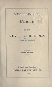Cover of: Miscellaneous poems. by John Keble