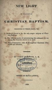 Cover of: New light on the subject of Christian baptism: presented in three parts, viz.