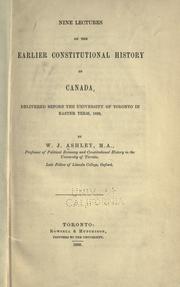 Cover of: Nine lectures on the earlier constitutional history of Canada