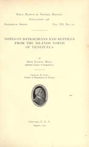 Cover of: Notes on batrachians and reptiles from the islands north of Venezuela. | Seth Eugene Meek