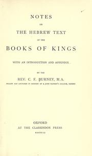 Cover of: Notes on the Hebrew text of the books of Kings
