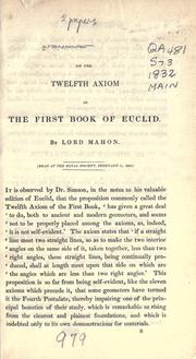 Cover of: On the twelfth axiom of the first book of Euclid by Philip Henry Stanhope Earl Stanhope