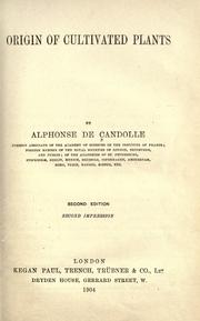 Cover of: Origin of cultivated plants by Alphonse de Candolle