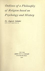 Cover of: Outlines of a philosophy of religion based on psychology and history