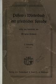 Cover of: Passow's Wörterbuch der griechischen Sprache. by Franz Ludwig Carl Friedrich Passow