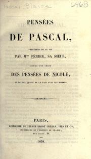 Cover of: Pensees de Pascal: precedees de sa vie