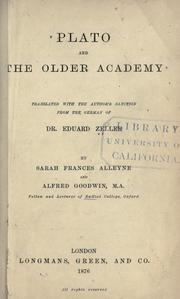 Cover of: Plato and the older academy | Eduard Zeller