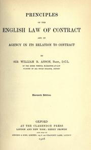 Principles of the English law of contract by Anson, William Reynell Sir