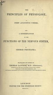 Cover of: The principles of physiology by Johann August Unzer