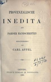 Cover of: Provenzalische Inedita aus Pariser Handschriften