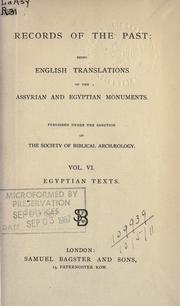 Cover of: Records of the past: being English translations of the Assyrian and Egyptian monuments