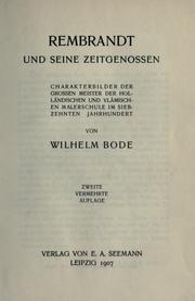 Cover of: Rembrandt und seine Zeitgenossen by Wilhelm von Bode