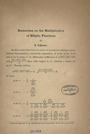 Cover of: Researches on the multiplication of elliptic functions.