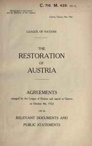 Cover of: restoration of Austria. | League of Nations.