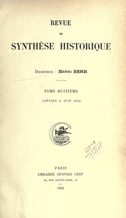 Cover of: Revue de synthèse historique by 