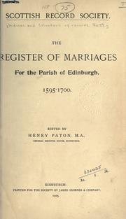 Cover of: The Register of Marriages for the Parish of Edinburgh, 1595-1700