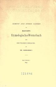 Semitic and other glosses to Kluge's Etymologisches Wörterbuch der deutschen Sprache by William Muss-Arnolt