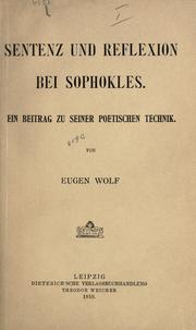 Cover of: Sentenz und Reflexion bei Sophokles: ein Beitrag zu seiner poetischen Technik.